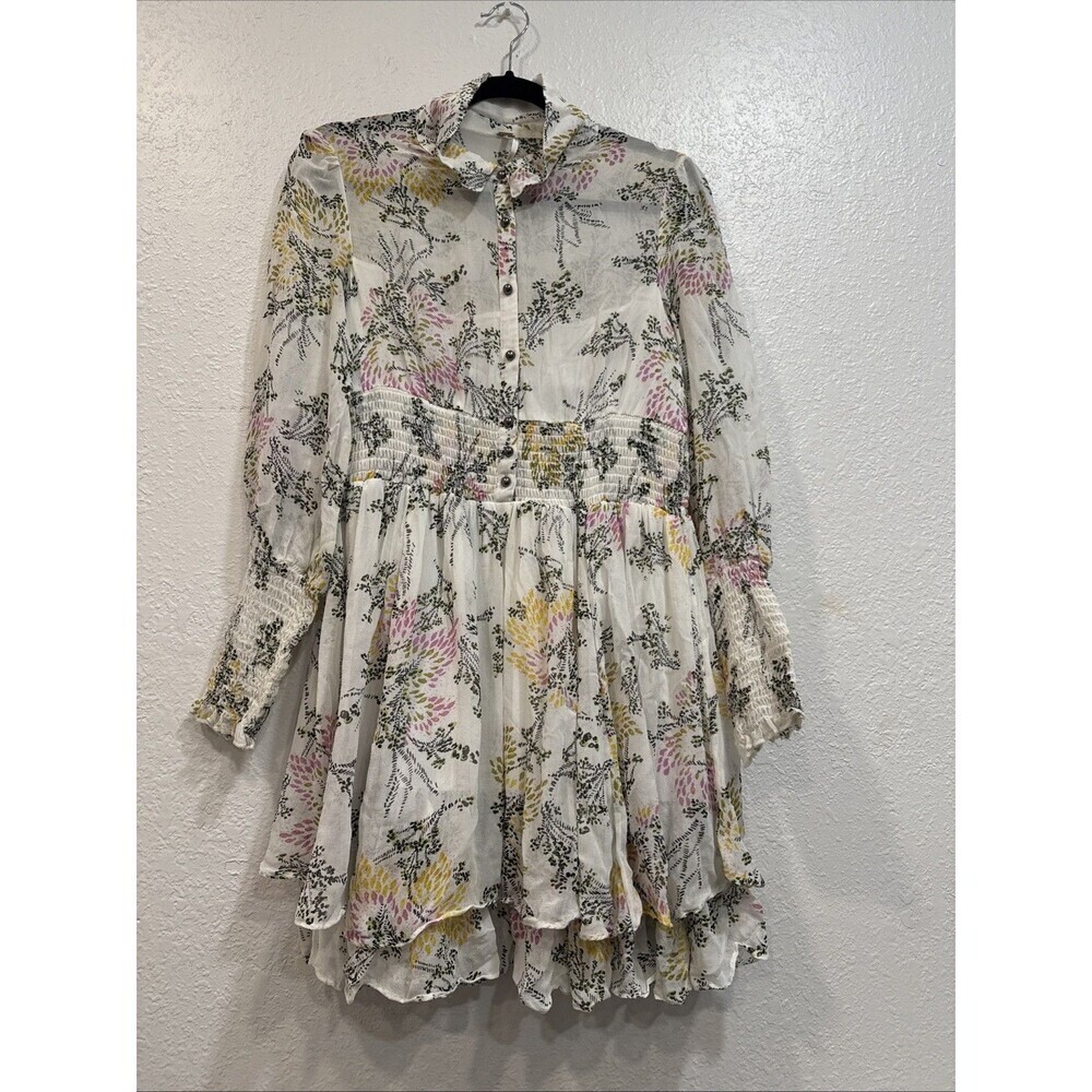 Free People Small Fake Pretend Babydoll FloralLong sleeve Short Dress Sz Small